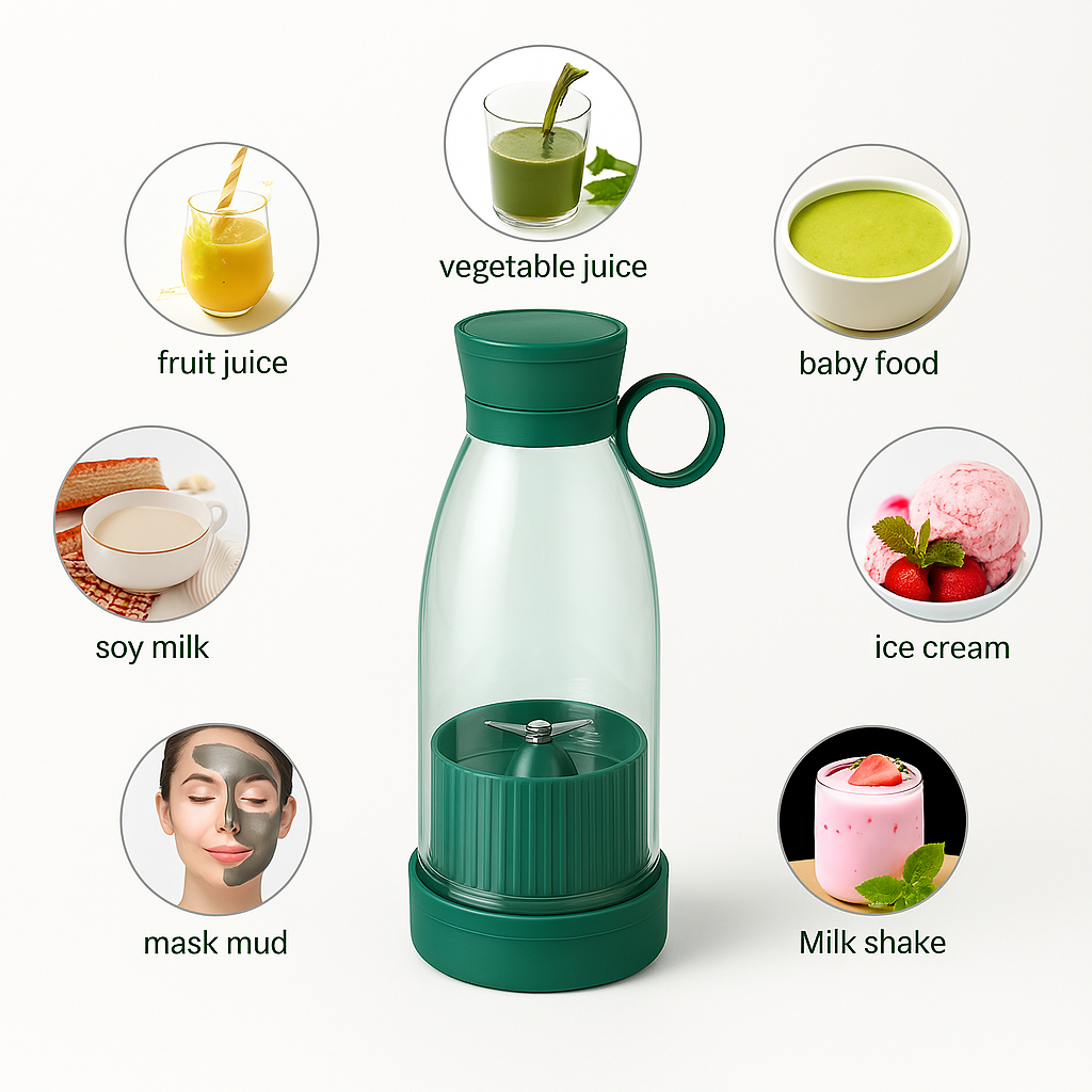 Electric Portable Mini Juicer Blender Bottle – USB Rechargeable, Personal Smoothie Maker with 4 Blades for Shakes, Juice & Baby Food