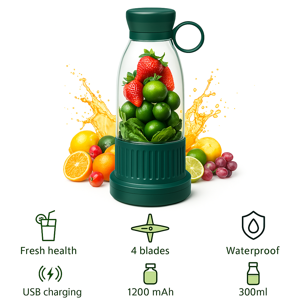 Electric Portable Mini Juicer Blender Bottle – USB Rechargeable, Personal Smoothie Maker with 4 Blades for Shakes, Juice & Baby Food