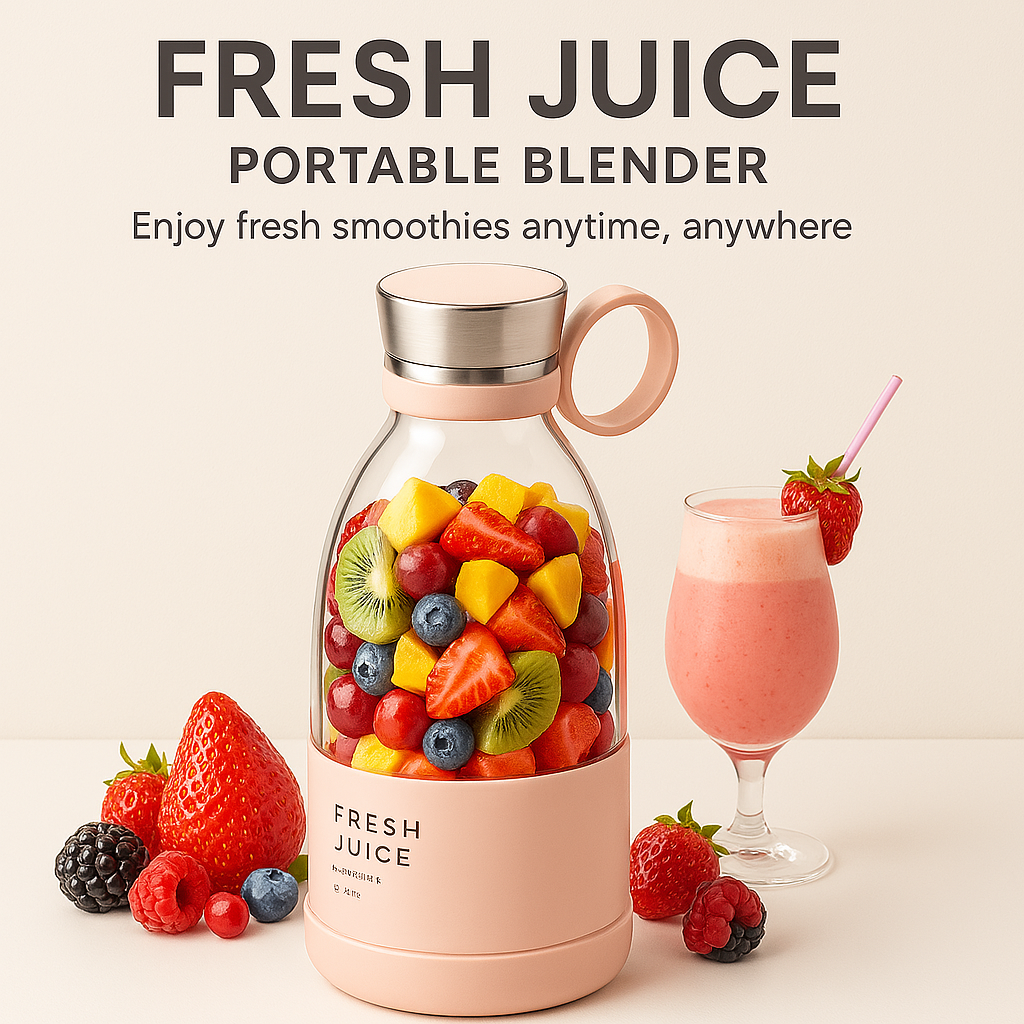Electric Portable Mini Juicer Blender Bottle – USB Rechargeable, Personal Smoothie Maker with 4 Blades for Shakes, Juice & Baby Food