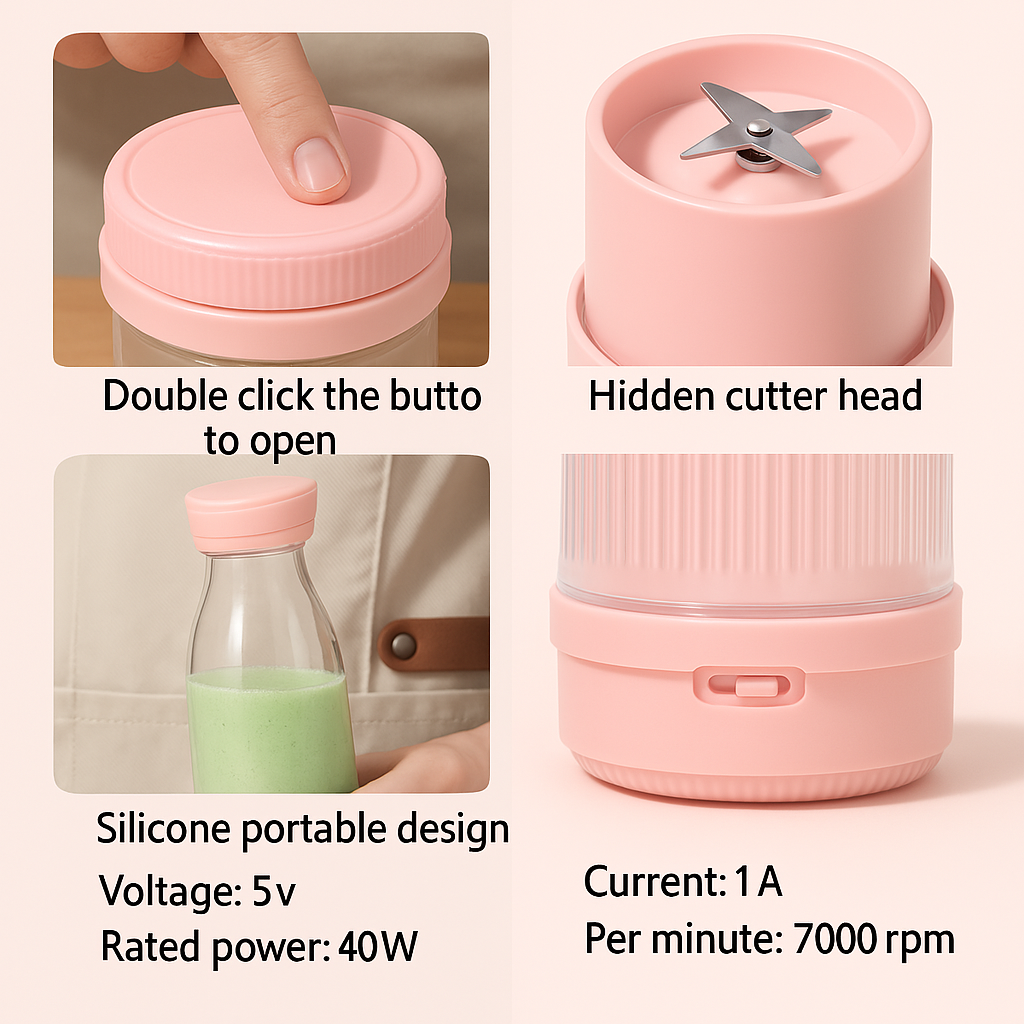 Electric Portable Mini Juicer Blender Bottle – USB Rechargeable, Personal Smoothie Maker with 4 Blades for Shakes, Juice & Baby Food
